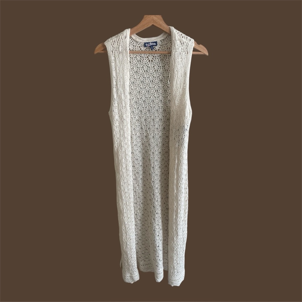 Freshman 1996 Duster Women’s M Beige Crochet Sleeveless Vest Boho Cottage‎ Core